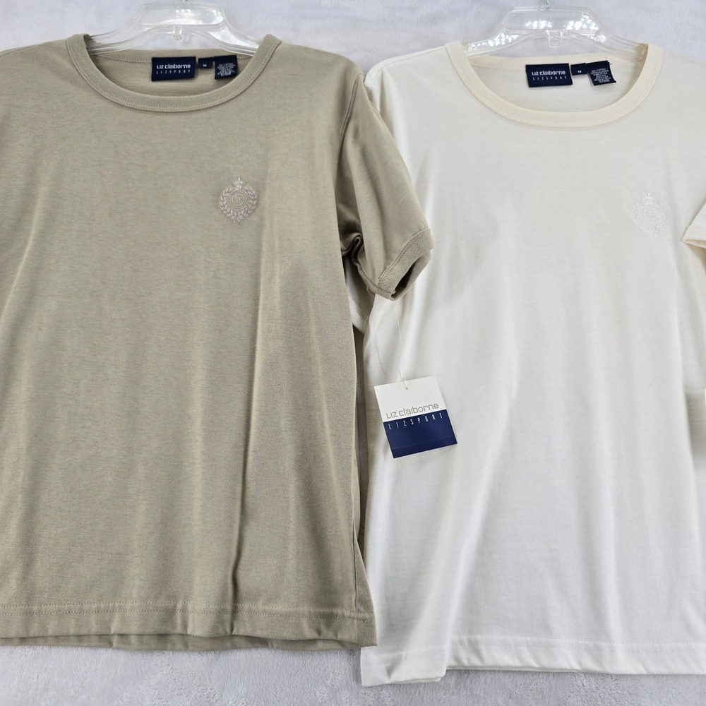 Liz Claiborne Lizsport Shirt Womens Medium Shirt Tan White ONE NWT ONE PRE-OWNED